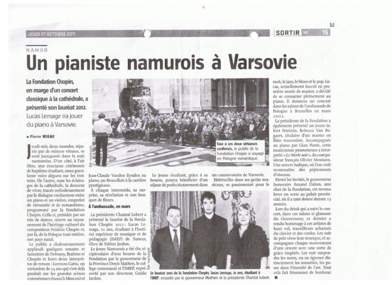 Article de presse Namur 2011 - Lucas Lemage Article de presse Namur 2011 - Lucas Lemage